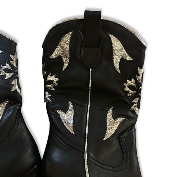 Free People Sz 10 Sparks Fly Western boots black silver leather cowboy cowgirl - Picture 3 of 13